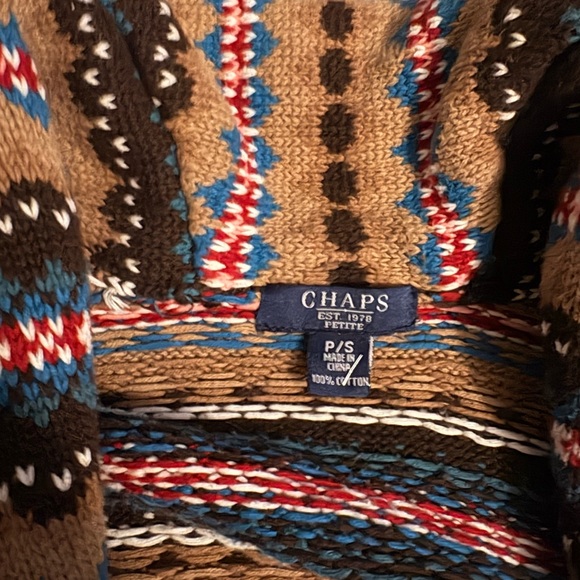 Chaps Western Fair Isle Open Cardigan | Cotton Knit | Petite Small | 100% cotton - Picture 3 of 3